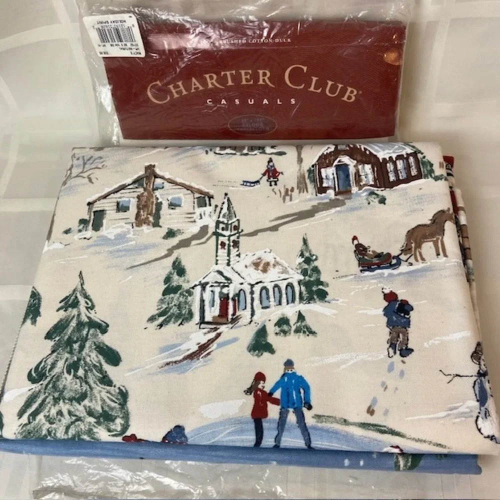 Charter Club Winter Village Christmas Tablecloth 60x104 Brushed Cotton Duck New